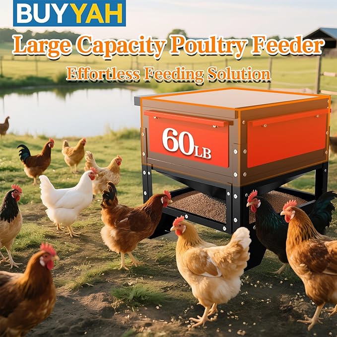 Automatic Chicken Feeder, 60-90lb Large Capacity, All Metal Poultry Feeder, No Waste Waterproof Chicken Feeder, Suitable for Geese, Ducks, Turkeys, Quails