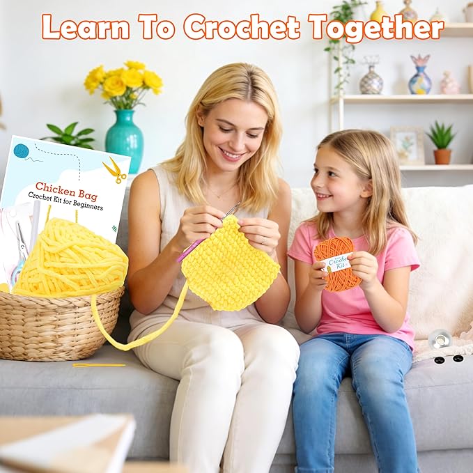Alvian Easter Chick Crochet Kit for Beginners - Make Mini Chicken Crossbody Bags, Complete Knitting DIY Craft Kit with Yarn, Hook & Video Tutorial, Perfect Easter Basket Stuffer & Spring Activity