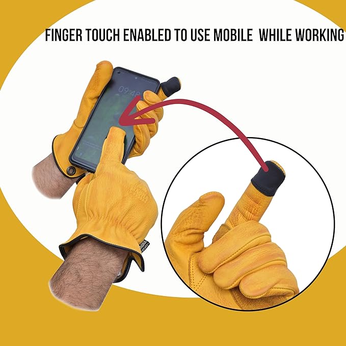 Leather Safety Working Gloves Multi Purpose, Abrasion and Puncture Resistant Reinforced Palm Patch, Heavy Duty Utility Gloves