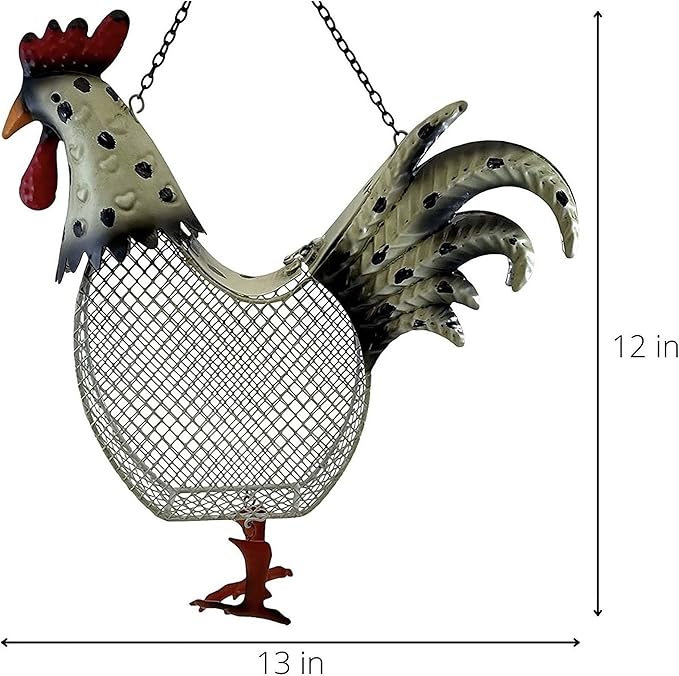 Gift Essentials Metal Mesh Bird Feeder, Rustic Rooster with Hanging Chain, Holds Approximately 5 Cups Bird Seed