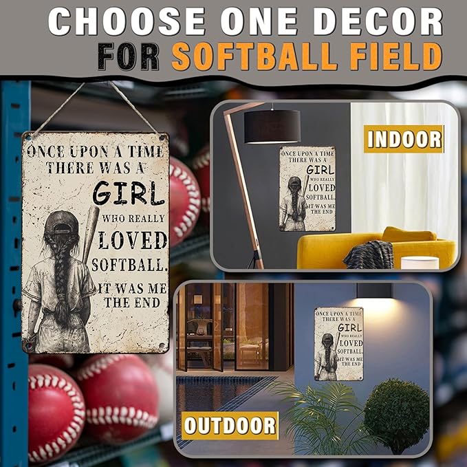 Softball Girl Vintage Metal Tin Sign Once Upon A Time A Girl Who Really Loved Softball Poster Tin Sign Wall Decor Metal Sign Home Bar Garage Tin Sign 8x12inch