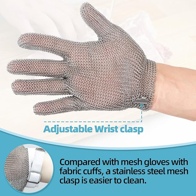 Cut Resistant Glove, Food Grade Stainless Steel Chainmail Butcher Glove for Cutting Meat Oyster Shucking Slicing Fish