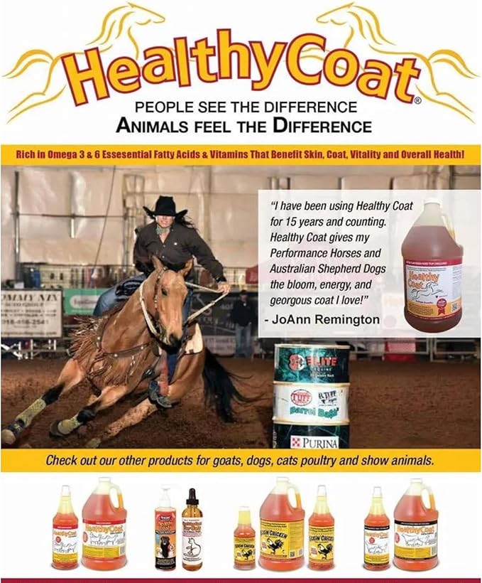 Healthy Coat Feed Supplement For Horses: Gallon. Skin, Coat, Body Condition, Performance, Allergies, Immune System, Hoof, Joint, Omega 3 & 6 Fatty Acids.
