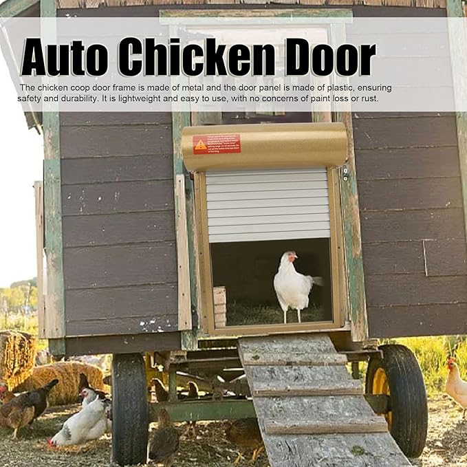 Automatic Chicken Coop Door, Solar Powered Metal Door with Timer Electric Chicken Coop Opener for Chickens Ducks Geese (Gold)