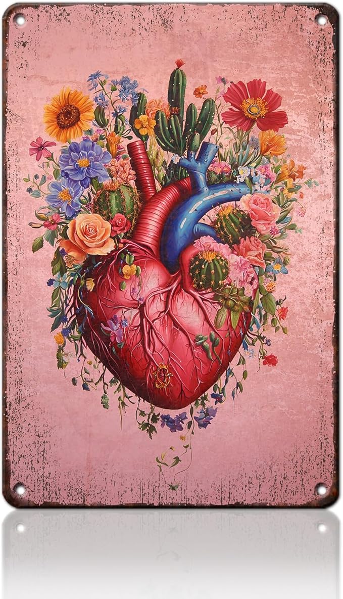 PEACHGARDEN Metal Sign Cactus Heart Wall Decor Vintage Posters Funny Tin Sign for Home Bathroom Kitchen Farmhouse Office Room Wall Decor 8x12inch