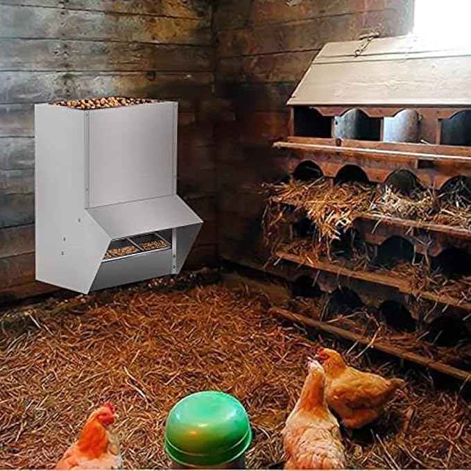 30-50lb Capacity Galvanized Chicken Feeder Weatherproof coop Dispenser,50lb