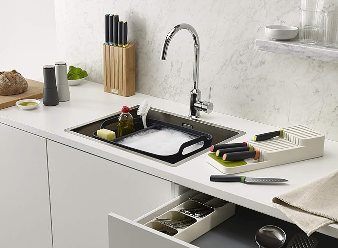 Joseph Joseph Wash&Drain Dish Washing Tub Basin with Straining Plug, Dark Grey