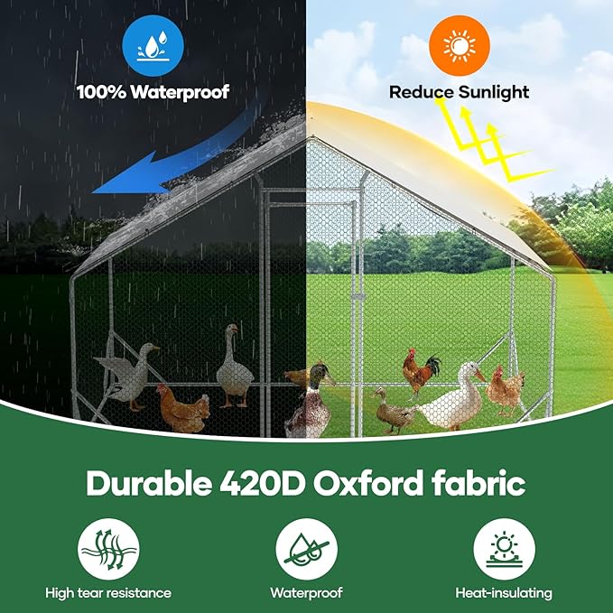 KEJECTOR Large Chicken Coop for 20 Chickens UPGRADED Tri-Support Metal Chicken Fence Large Chicken Run for Yard with Cover 2 Unit Chicken Coops with Run House for Laying Hens 13x10x6.56 FT Duck Rabbit