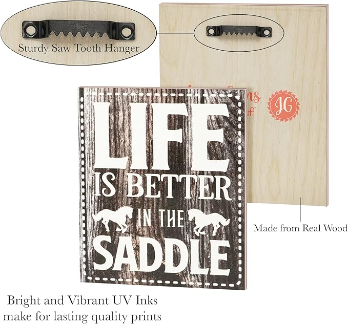 JennyGems Life Is Better in the Saddle Wooden Sign, Horse Gifts for Horse Lovers, Farmhouse Decor Wall Hanging, Made in USA