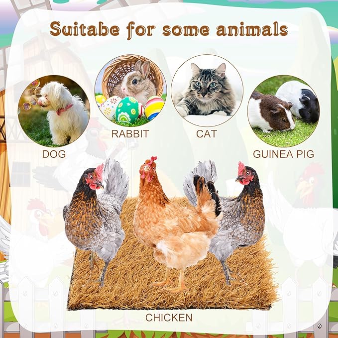 Zhengmy 12 Pcs Chickens Nesting Pads Set Nest Box Bedding Washable Nesting Pads for Chicken Coop, Artificial Grass Rug Carpet Synthetic Turf Mat, 12 x 12 x 1.2 Inches(Brown)