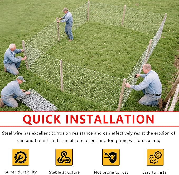 Chicken Wire, 13.7 in x 50 ft Garden Fence, Wire Mesh, Chicken Wires Fencing, Mesh Hexagonal Galvanized Metal Poultry Netting for Chicken Coop Rabbit Dogs Barrier (13.7 in x 50 ft)