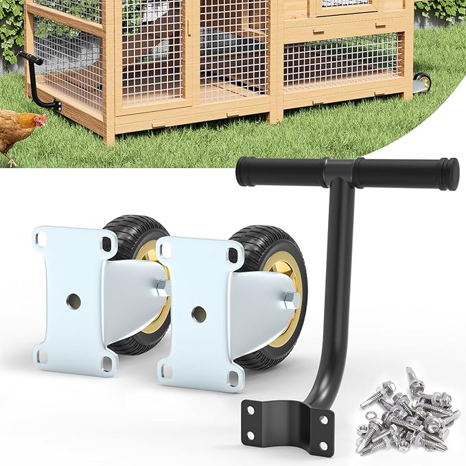 Mobile Chicken Coop Wheel Kit, Chicken Tractor Wheels and Lifting Handle, Chicken Cage Wheels for Portable Poultry Mobilization, Easy-Move Chicken Coop Accessories for Self Design