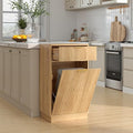 19 Inch Single 10 Gallon Wood Grain Tilt-Down Trash Can Cabinet with Storage Drawer,Wood Grooved Recycling Cabinet with Wave Texture Hidden Pull-Out Trash Can for Kitchen,Bathroom (Oak-02)