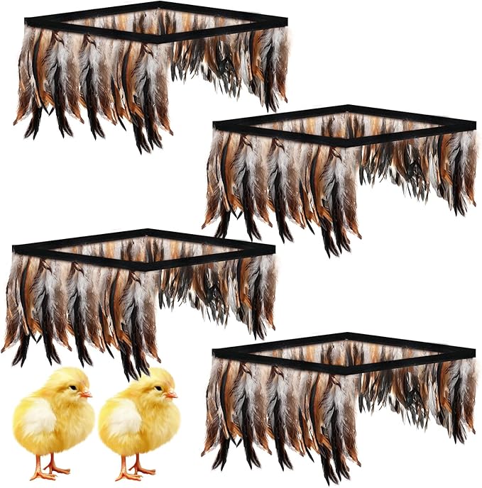 Jutom 4 Pieces Comfort Feathers for Chick Brooder 12 x 12 Inch Chick Brooder Heating Plate Feathers Skirt Chicken Brooder Box Supplies Baby Chicken Coop Warmer Poultry Incubator Heater Plate