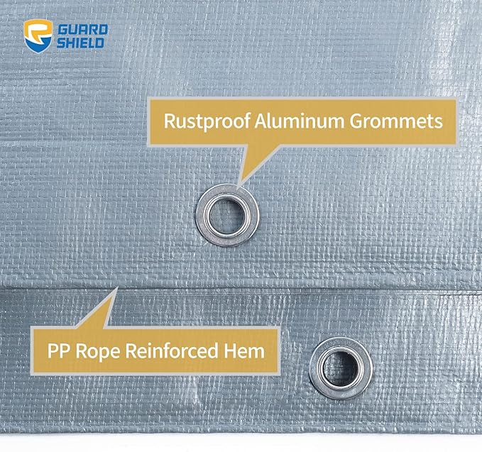 GUARD SHIELD Heavy Duty Tarp 16x16 Feet Silver Multi Purpose Thick Waterproof Poly Tarp Cover 10mil