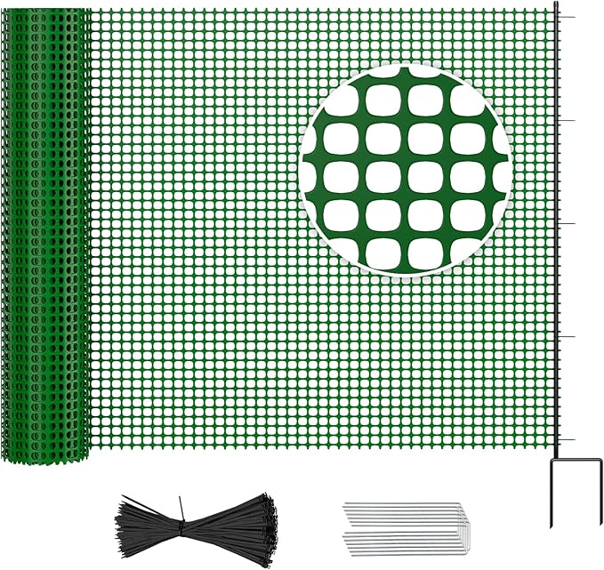 DoCred Plastic Fence with Stakes, 39.4in x 82ft Portable Poultry Fencing Net Mesh for Chickens & Dog, Temporary Gardening Fence Pet Barrier for Backyards, Vegetable Gardens, Lawn & Outdoor Decoration