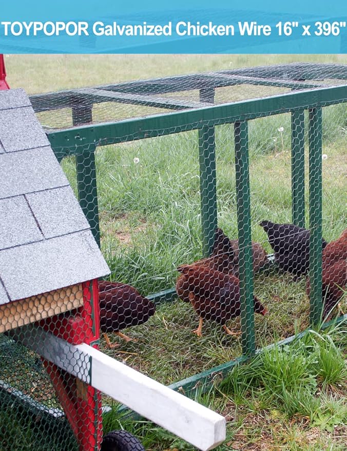 TOYPOPOR Chicken Wire 16'' x 396''(40cm x 10m), Outdoor Anti-Rust Hexagonal Galvanized Chicken Wire Mesh Fencing to Protect Gardening Plants Vegetables Flowers Fruits From Dogs Rabbits Squirrels, 32ft