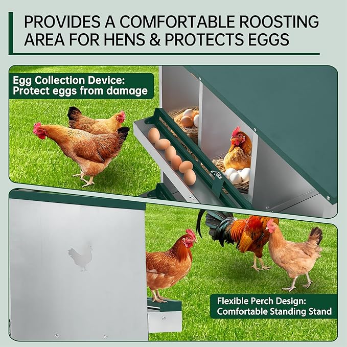 GarveeLife Chicken Nesting Box, 3 Compartments Nesting Box for Chickens, Two-Tier Galvanized Steel Chicken Egg Laying Box with Large Vented Holes Wall Mounting for Easy Egg Collection