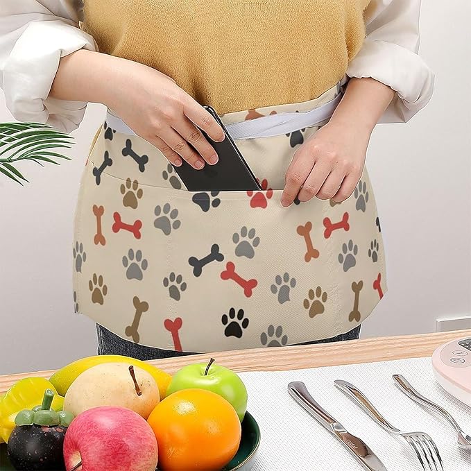 Half Apron with 3 Pockets Chef Cooking Kitchen Restaurant Aprons for Women Men