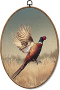 Yorhifa Vintage Flying Pheasant Framed Wall Art, Cottagecore Pheasant Field Oval Wall Art, Rustic Bird Hunting Oval Walls Decor, Country Bird Animal Canvas Artwork Hanging Decor, 8.5x11.5in