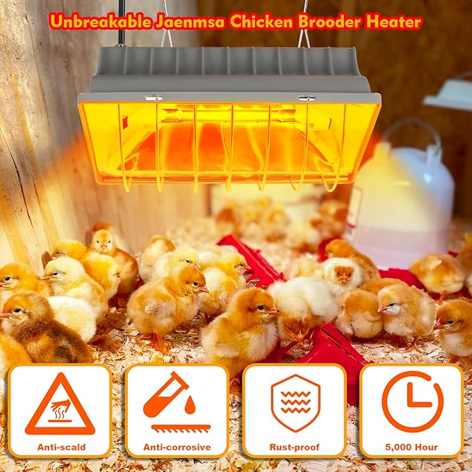 Chicken Heater 250W,Brooder Heating Lamp for Chicks Coop,Brooder Heater Warmer Lamp w/ 2Pcs Infrared Heat Bulbs,2 Adjustable Temp(250/175w) & Hight for Poultry Coop, Small Pets Indoor Warmer