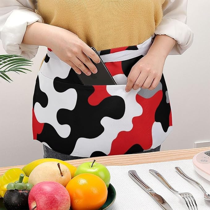 Unisex Apron for Cooking Server Waitress Half Waist Apron with 3 Pockets