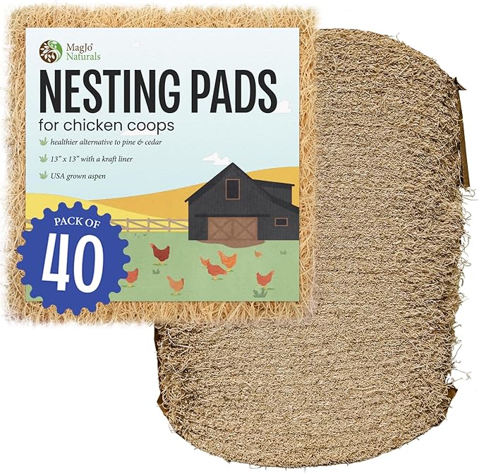MagJo Aspen Nesting Pads for Chicken Coops - USA Grown Aspen Excelsior Nest Box Liners 13x13-40 Pack