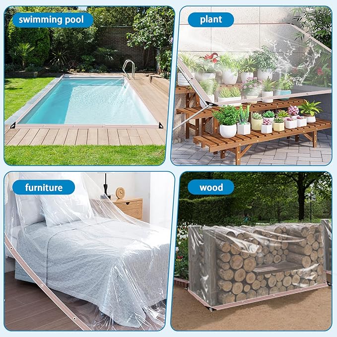 Clear Tarps Heavy Duty Waterproof 6x8FT,Clear Plastic Tarp with Grommets,Transparent PVC Vinyl Tarpaulin for Outdoor,Plant,Garden,Chicken Coop,Patio,Cat Litter