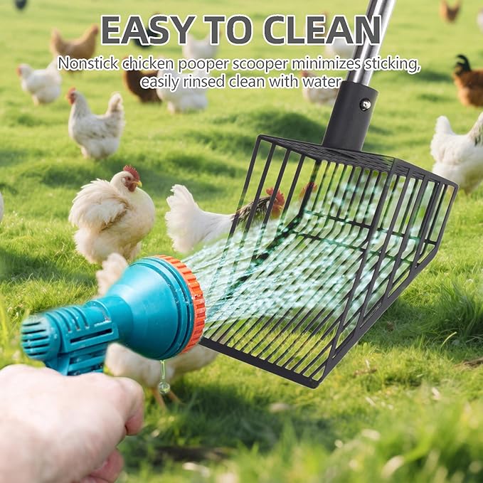 PUPTECK 3-in-1 Chicken Poop Scooper - Adjustable Long Handle Poop Scooper with Deep Shovel, Detachable Heavy Duty Shovel Multifunctional Chicken Cleaning Tool Coop Accessories(20"-40")