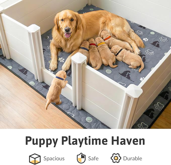 Whelping Box for Dogs, Whelping Box for Puppies with Pee Pad, Puppy Collars and Growth Record Sheets, Easy-Clean & Durable Puppy Playpen, Dog Welping Supplies, 48"x48"x18", White
