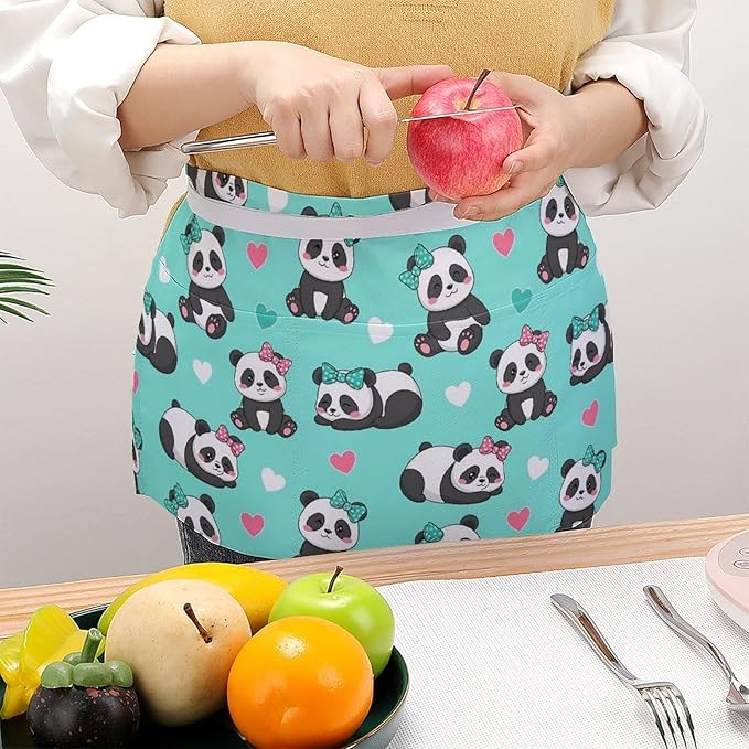 Unisex Chef Waiter Apron Waist Half Short Serving Aprons with 3 Pockets