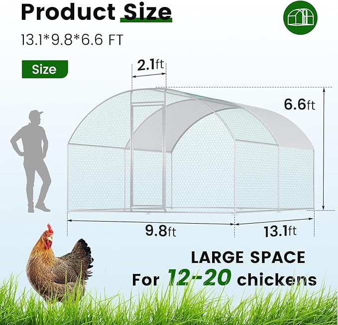 Chicken Coop Large Metal Chicken House Chicken Coops for More Than Chickens Poultry Cage with Waterproof Cover for Rabbits Duck Walk-in Chicken Run for Yard Chicken Pen