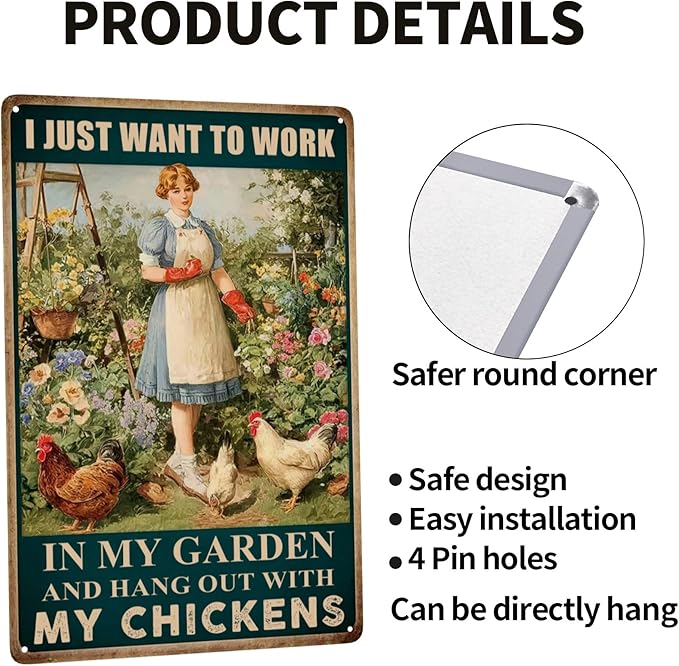 Vintage Garden Sign Funny Chicken Signs Chicken Coop Accessories Rooster Decorations Chicken Gifts Stuff For Farmhouse Garden Decor 8 x 12 Inch