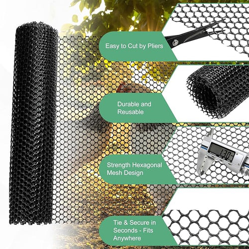 1-Pack Floral Chicken Wire Mesh, 15.7 in x 9.8 ft Plastic Hexagonal Chicken Wire Fencing with 50 Garden Ties for Poultry Netting/Garden/Plant Protection [Black]