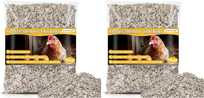 Crushed Oyster Shell for Chickens - 15oz Calcium Supplement for Laying Hens, Supports Strong Eggshells,Natural Poultry Mineral for Backyard Chickens (Pack of 2)