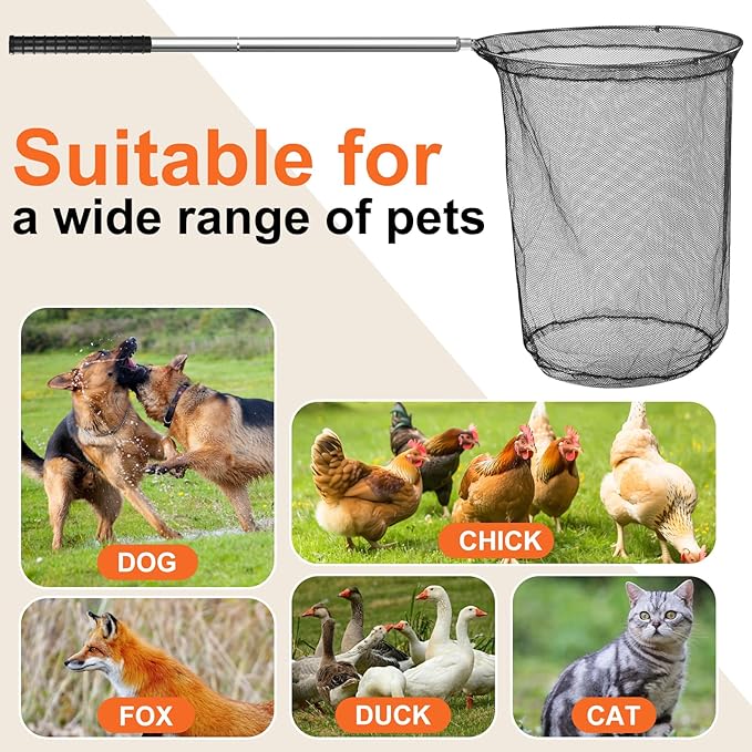Uross Large Catch Net - Anmial Net for Cat, Dog, Chicken,Goose, Ducks, Bird, Butterfly with Heavy-Duty Handle Adjustable to 5 Lengths(36"-99" Handle with 20" Net Opening)