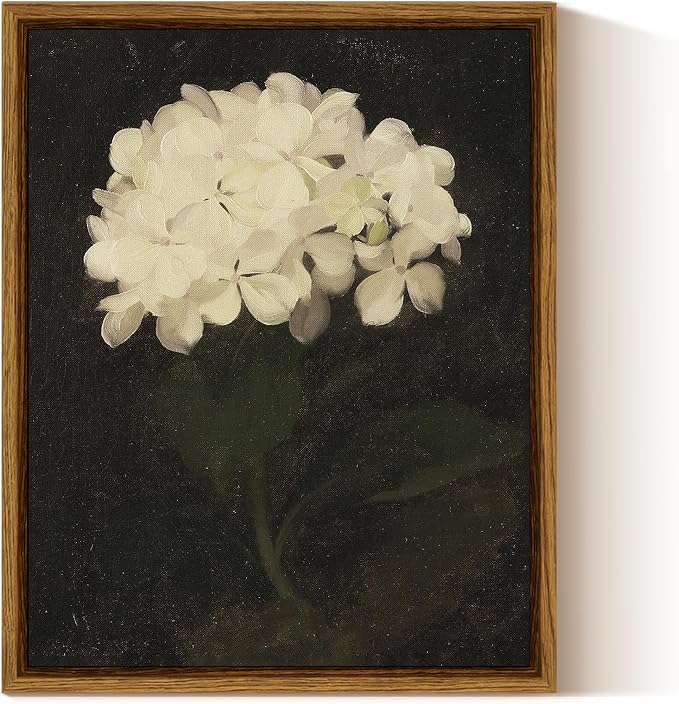 InSimSea Framed Canvas Wall Art, White Hydrangea Oil Painting Canvas Prints, Bedroom Bathroom Wall Art Kitchen Office Wall Decor 8x10in