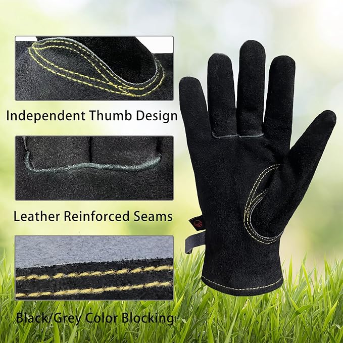 Leather Gardening Gloves for Men, Work Gloves for Welding, Construction, Chainsaw, Farm, Ranch, Yard Work gloves