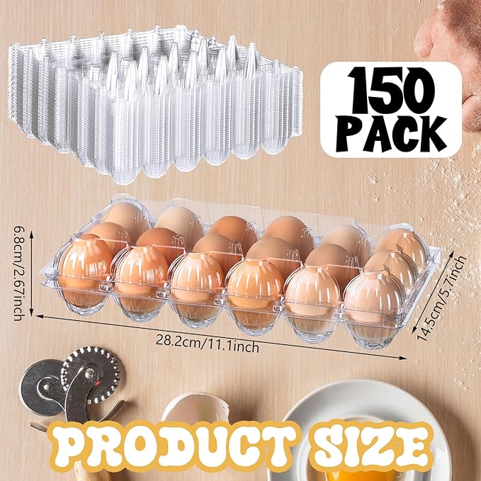 150 Pcs 18 Count Easter Egg Cartons Bulk 3 x 6 Plastic Clear Eggs Empty Tray Reusable Secure Blank Egg Cartons for Family Farm Business Market Display Home Refrigerator Storage
