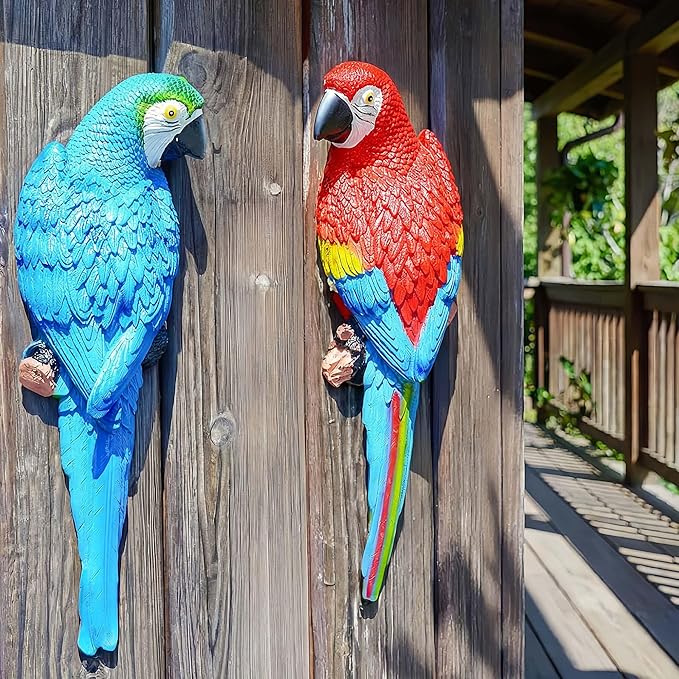 Real Tropical Hanging Parrot Decor,Bird Figurines,Resin Bird Statues,Home Ornament Decor for Tiki Bar,Perfect for Yard Ornaments,Tree Decorations Outdoor,Patio,Lawn,Tree Trunk, Porch