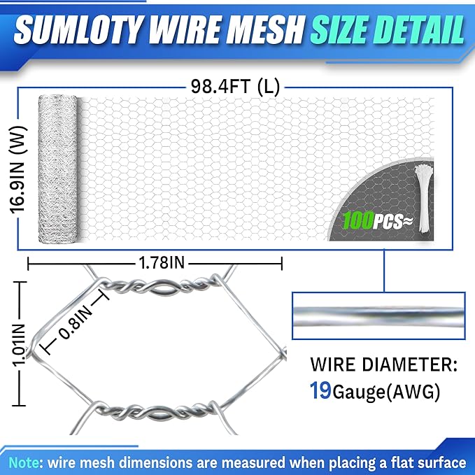 Chicken Wire, 16.9in x 98.4ft Poultry Netting for Garden, 0.6 Inch Hexagonal Galvanized Hardware Garden Fence for Craft Projects, Pet Dog, Rabbit Chicken Fence