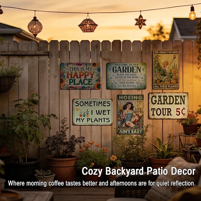 Garden Signs Garden Decor for Outside - Welcome To Our Garden Tin Sign, Vintage Gardening Signs Gifts for Plant Lovers Women Gardeners 12x8 Inch