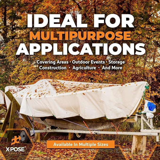 Heavy Duty White Poly Tarp 7' X 20' - Multipurpose Protective Cover - Durable, Waterproof, Weather Proof, Rip and Tear Resistant - Extra Thick 12 Mil Polyethylene - by Xpose Safety
