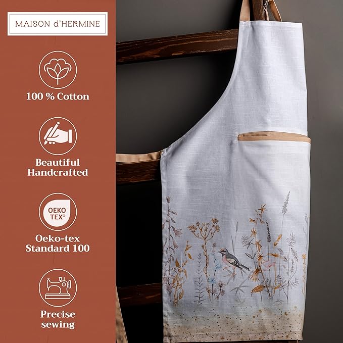 Maison d' Hermine 100% Cotton Apron for women with Pocket Kitchen Chef Apron for Men Cooking Easter Decorations
