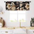 Miyotaa Black Flower Kitchen Curtain Valance 54W x 18H Rod Pocket Vintage Bird Butterfly Botanical Retro Plant Blossom Window Treatment for Living Room Bedroom Bathroom