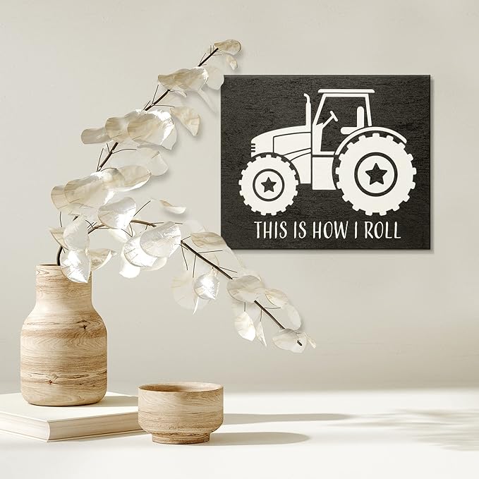 JennyGems This is How I Roll Tractor Wooden Sign, Funny Farmer Gifts, Farmhouse Decor, Tractor Gifts and Accessories, Made in USA