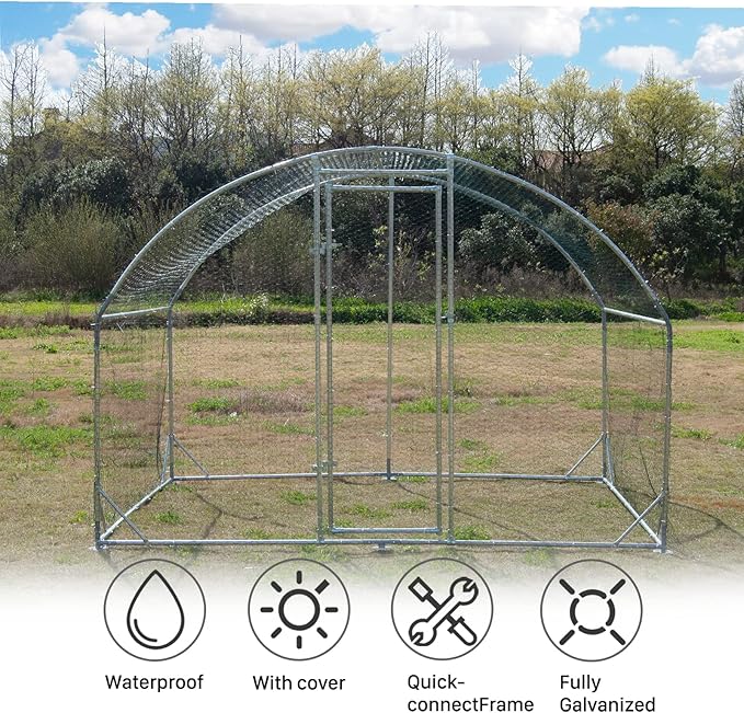 Large Metal Chicken Coop, Walk-in Poultry Cage Galvanized Hen Playpen House Dome Shaped Coop with Waterproof and Anti-Ultraviolet Cover and Lockable Door for Outdoor, Backyard Farm (6.23’ L x 9.2’ W)