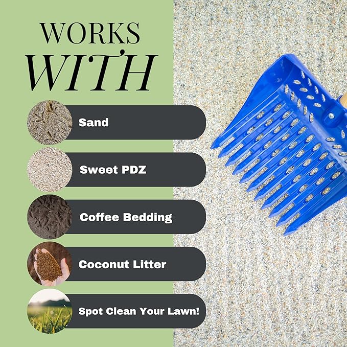 The Coop Scoop® Shelf 2-in-1 Chicken Poop Scooper & Rake – Made in The USA, Durable Sand Sifting Litter Shovel for Chicken Coops & Small Farm Animals (Shelf 10" Handle)