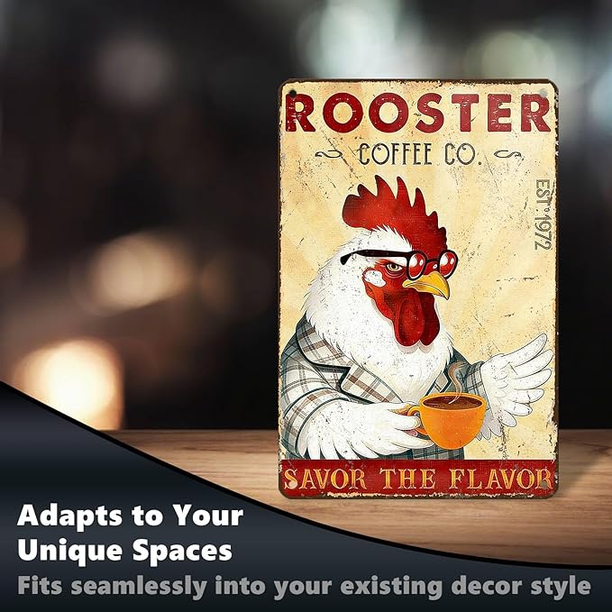 Funny Chicken Signs Rooster Kitchen Decor Savor The Flavor Tin Signs Vintage Coffee Metal Decor Rustic Wall Art For Home Farmhouse Farm Poultry House Cafe Bar Pub Coop Office 12 * 8 In
