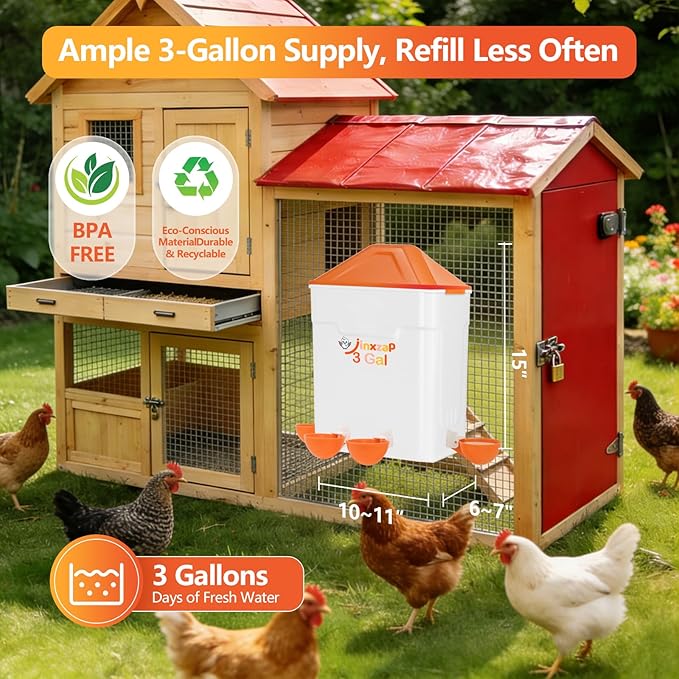 3 Gallon Chicken Feeder and Waterer Set with Legs, 2.75'' Water Cups & 3.5" Feed Ports, Automatic No-Waste Feeder, Large Chicken Water Feeder, Easy No-Tools Assembly